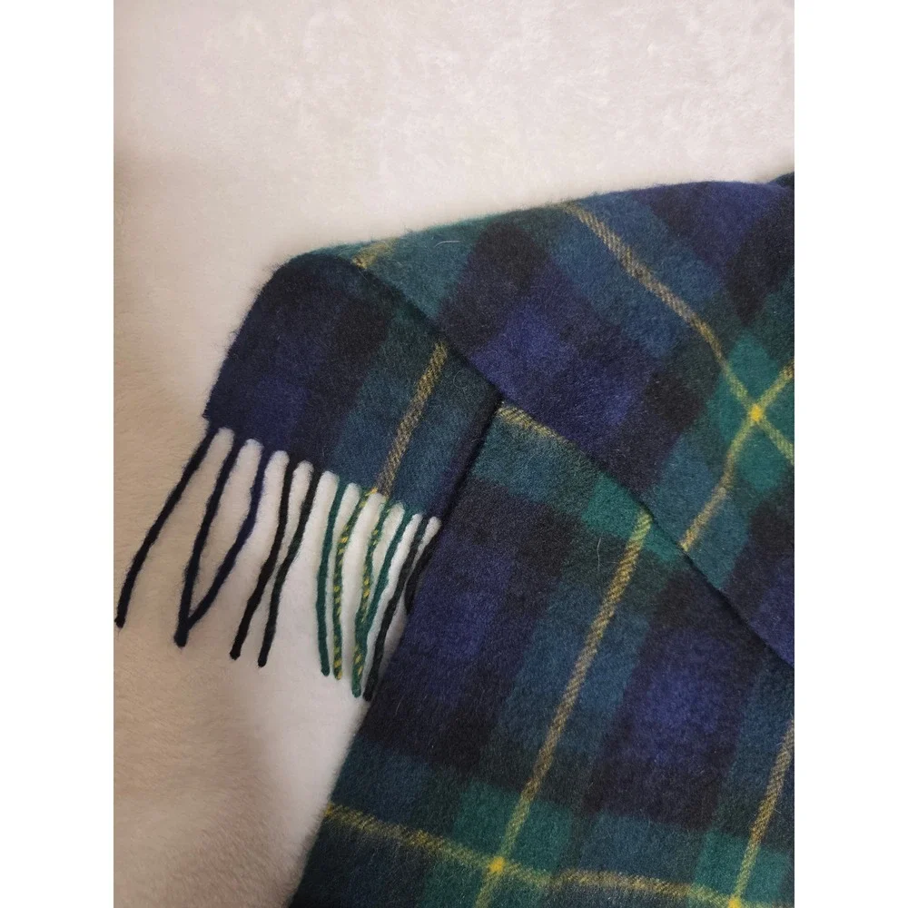 Heritage of Scotland Clan Cashmere Scarf Navy Green Yellow Tartan Plaid Fringe